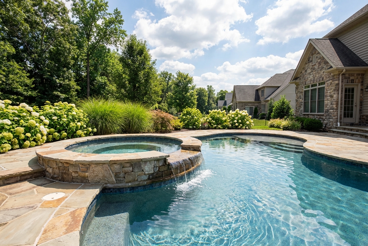 Fiberglass pool with spillover spa in Hockessin DE